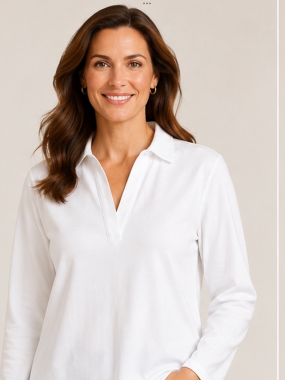 Lands' End Women's White Johnny collar cotton Long Sleeve Top size xlg